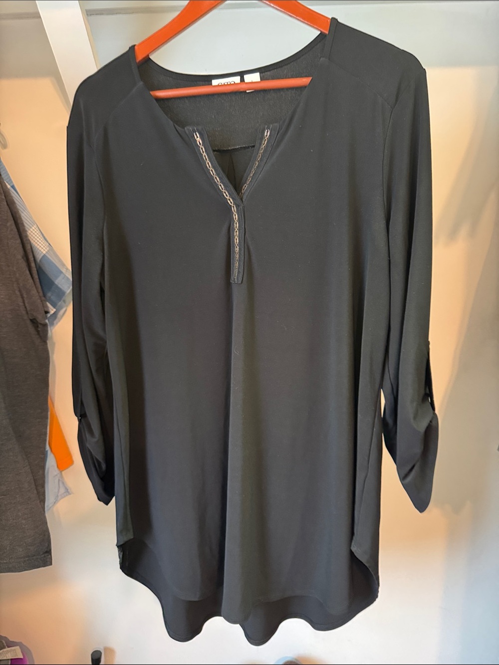 Cato Black V-Neck Roll-Tab Tunic Top